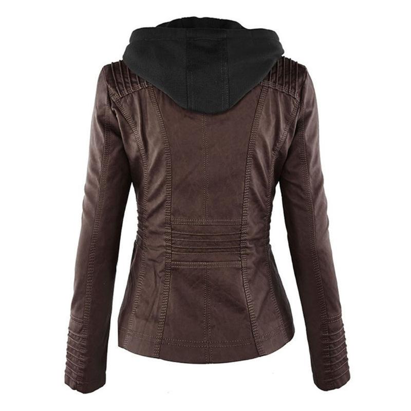 Women's Hooded Faux Leather Moto Jacket
