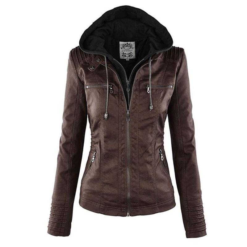 Women's Hooded Faux Leather Moto Jacket