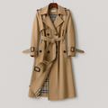 Women's Double-Breasted Belted Trench Coat with Classic Lapel
