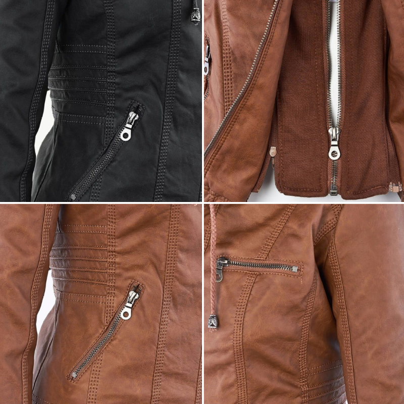 Women's Hooded Faux Leather Moto Jacket