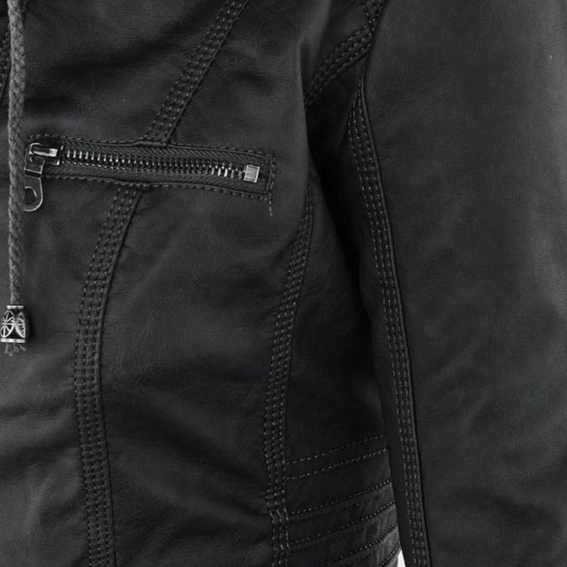 Women's Hooded Faux Leather Moto Jacket