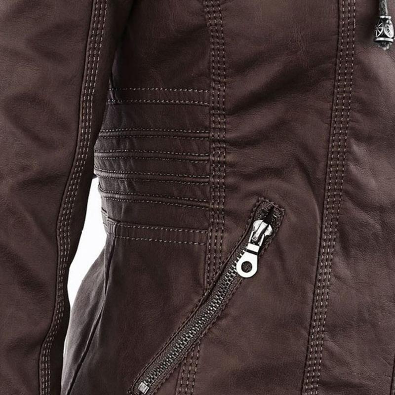 Women's Hooded Faux Leather Moto Jacket