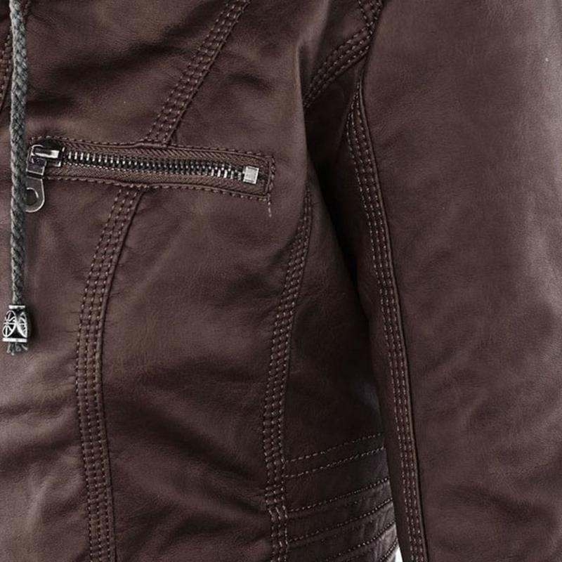 Women's Hooded Faux Leather Moto Jacket