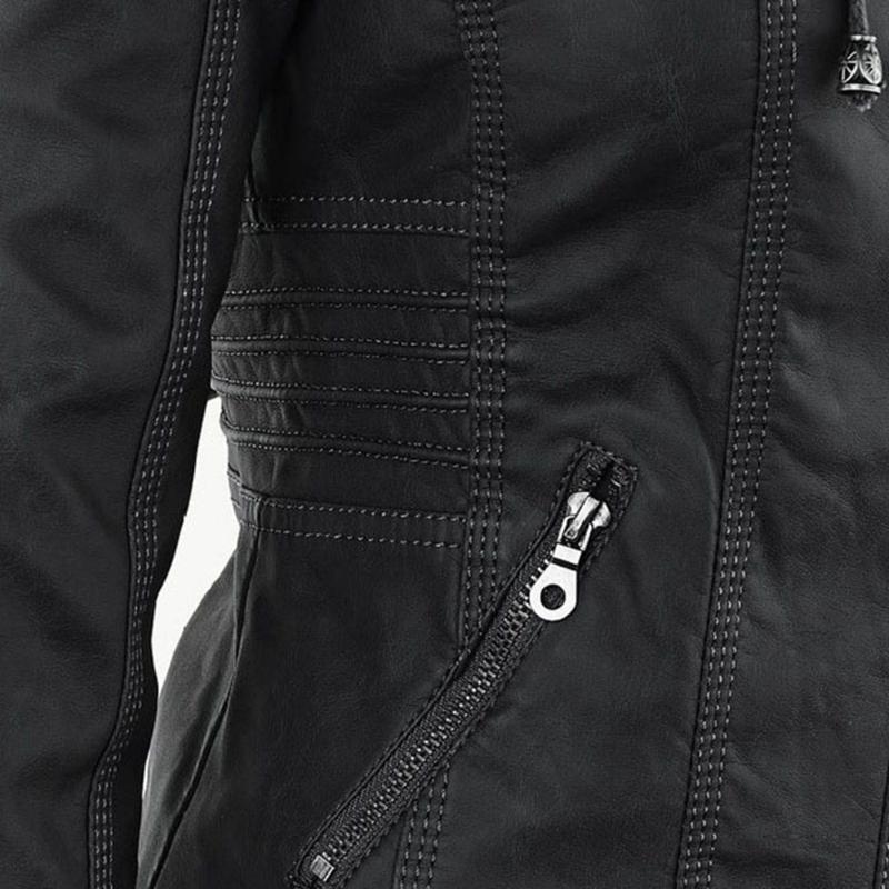 Women's Hooded Faux Leather Moto Jacket
