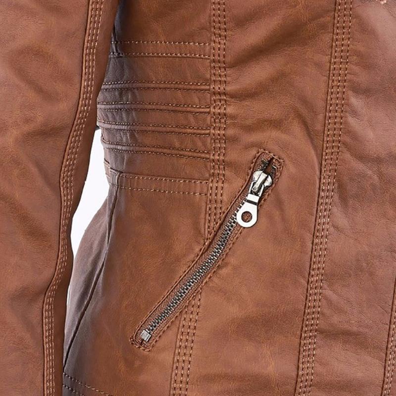 Women's Hooded Faux Leather Moto Jacket