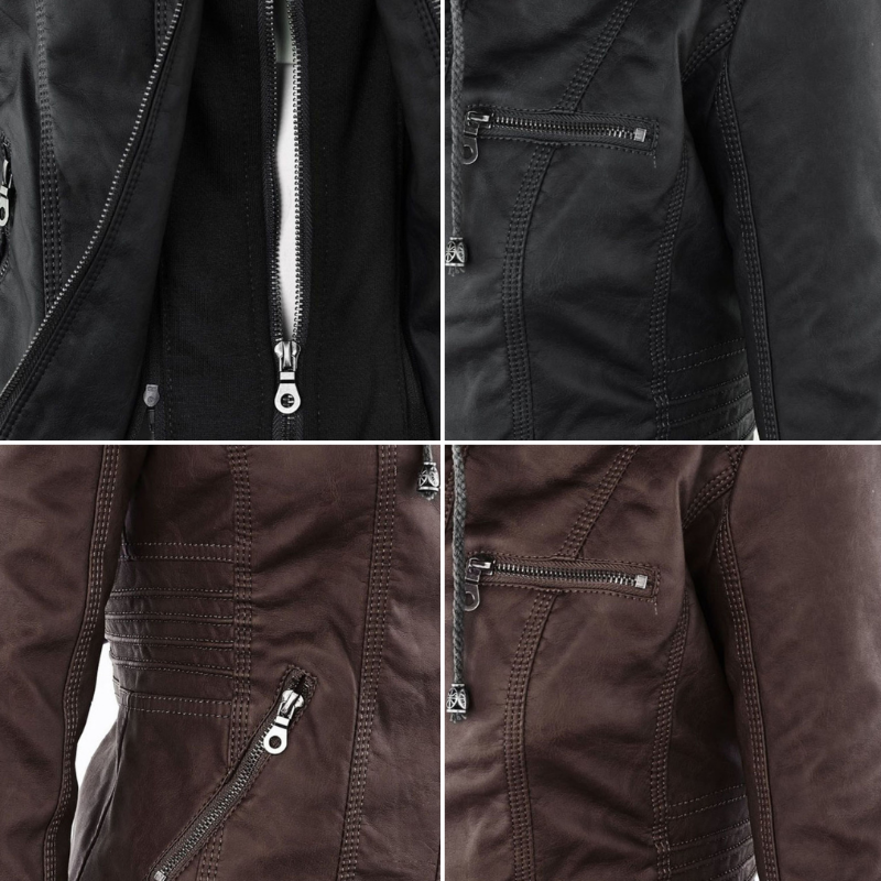 Women's Hooded Faux Leather Moto Jacket