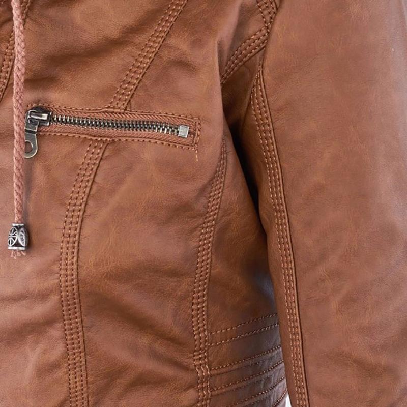 Women's Hooded Faux Leather Moto Jacket