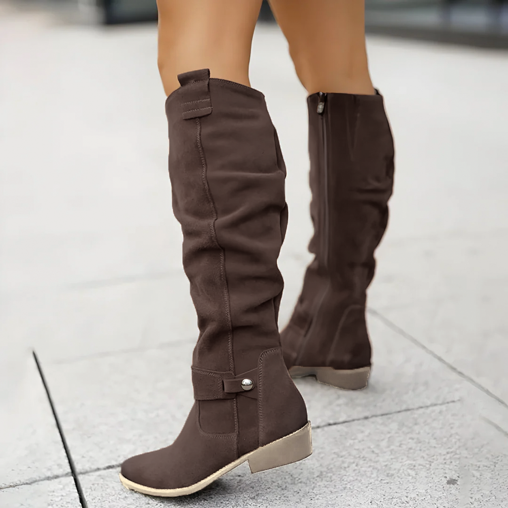 Women’s Slouchy Knee-High Riding Boots with Low Block Heel