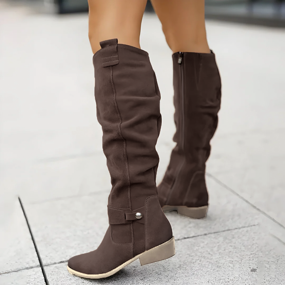 Women’s Slouchy Knee-High Riding Boots with Low Block Heel