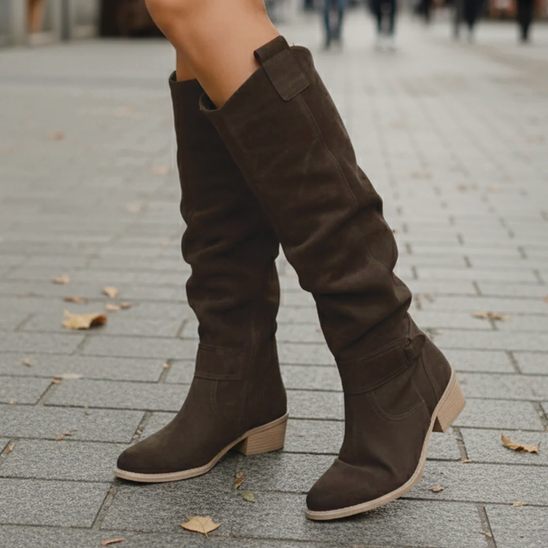 Women’s Slouchy Knee-High Riding Boots with Low Block Heel