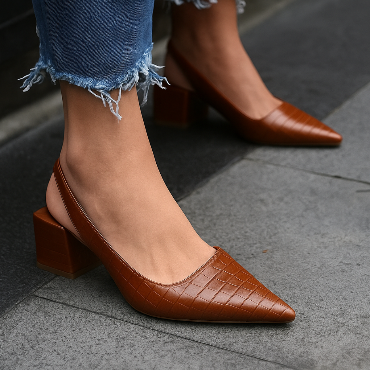 Pointed Toe Slingback Low Heel Pumps