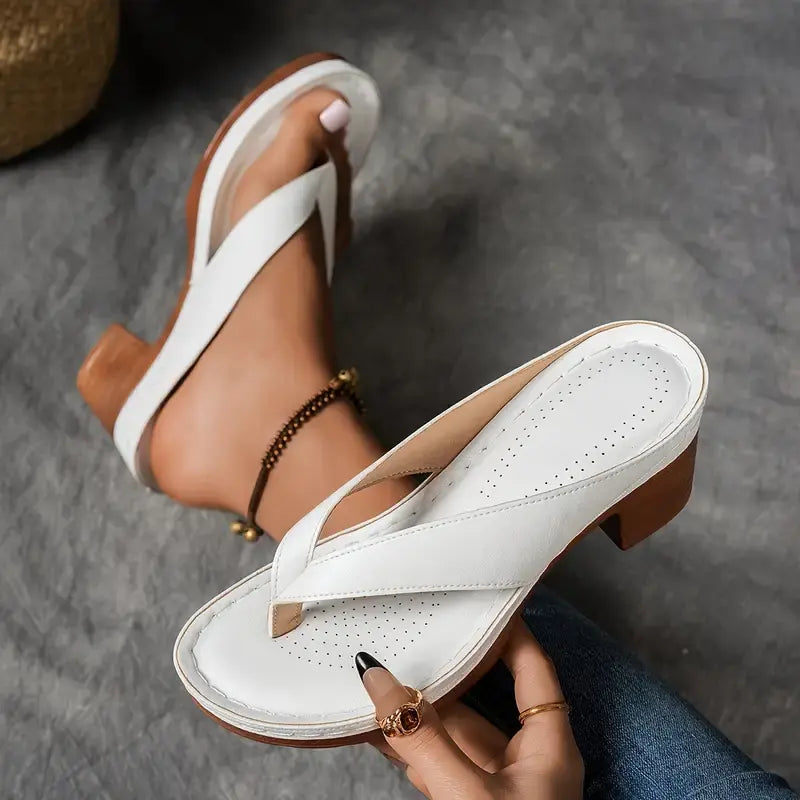 Women's Chunky Heel Slip-On Flip Flops Sandals