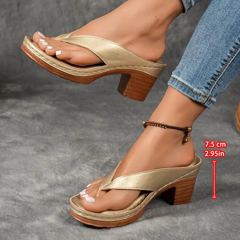Women's Chunky Heel Slip-On Flip Flops Sandals