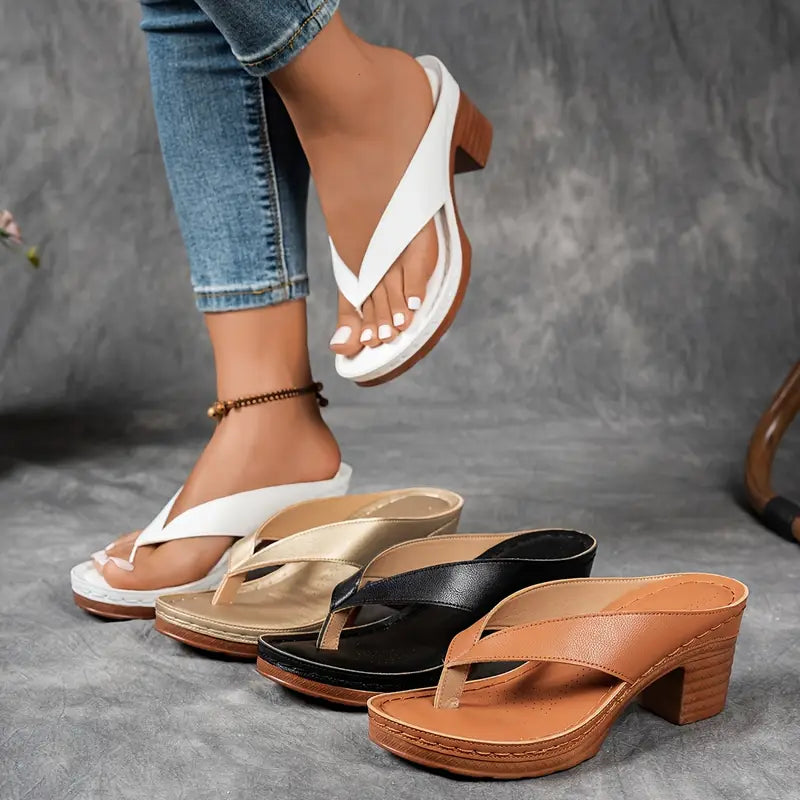 Women's Chunky Heel Slip-On Flip Flops Sandals