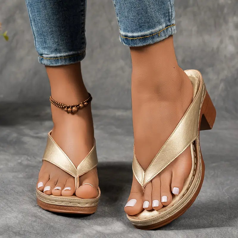 Women's Chunky Heel Slip-On Flip Flops Sandals