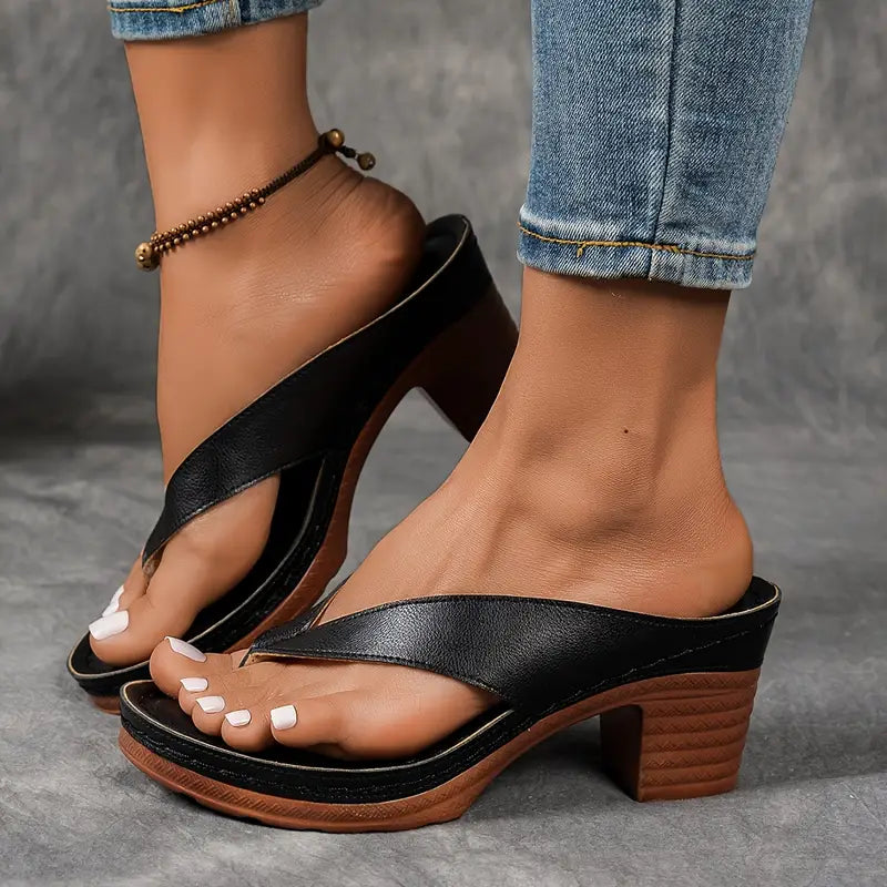 Women's Chunky Heel Slip-On Flip Flops Sandals