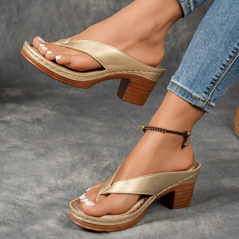Women's Chunky Heel Slip-On Flip Flops Sandals