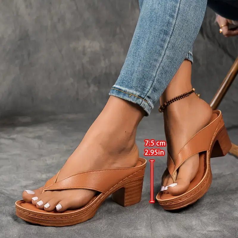 Women's Chunky Heel Slip-On Flip Flops Sandals