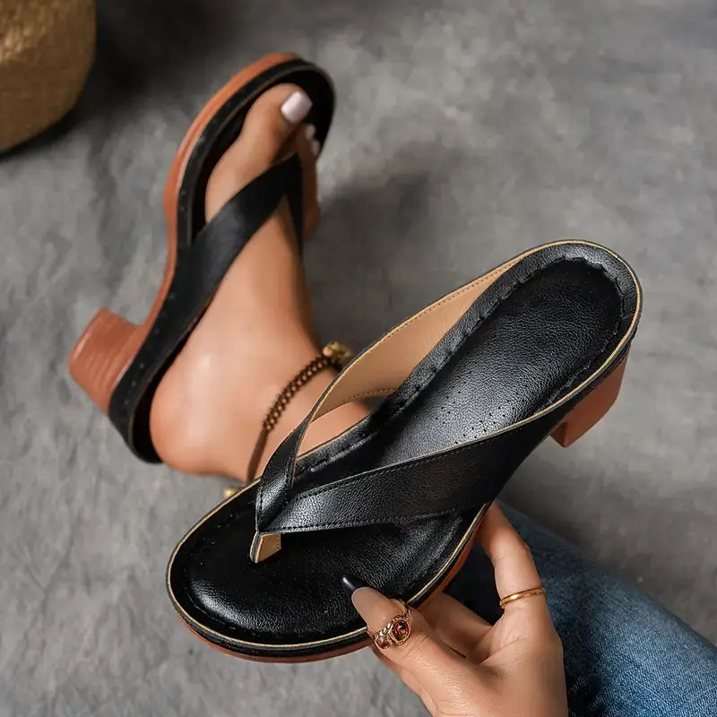 Women's Chunky Heel Slip-On Flip Flops Sandals