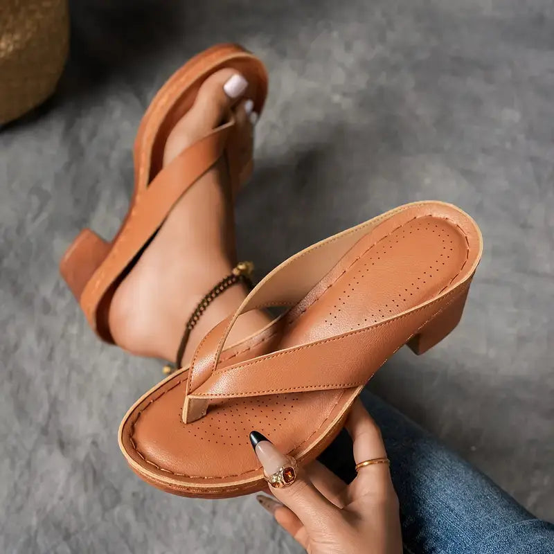 Women's Chunky Heel Slip-On Flip Flops Sandals