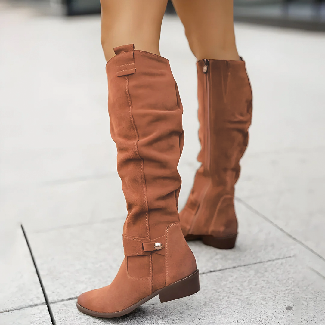 Women’s Slouchy Knee-High Riding Boots with Low Block Heel