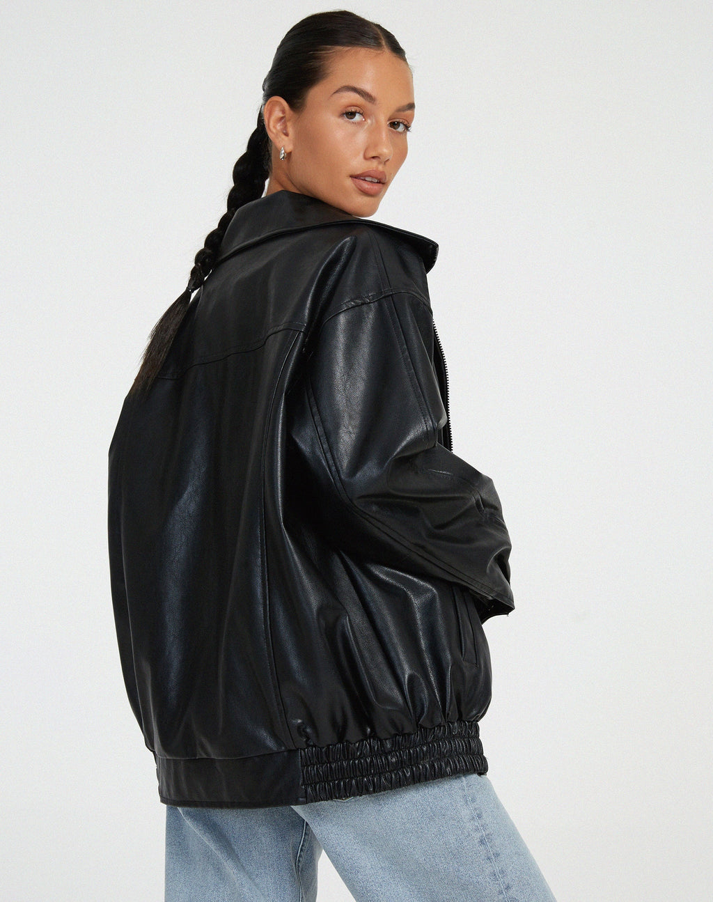 Women's Oversized Faux Leather Bomber Jacket