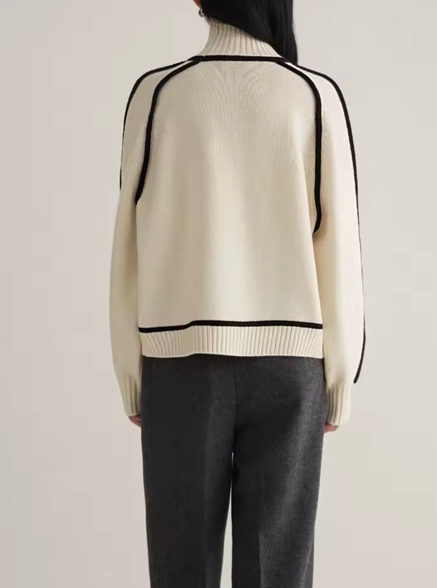 Women's Contrast Trim Knit Turtleneck Sweater