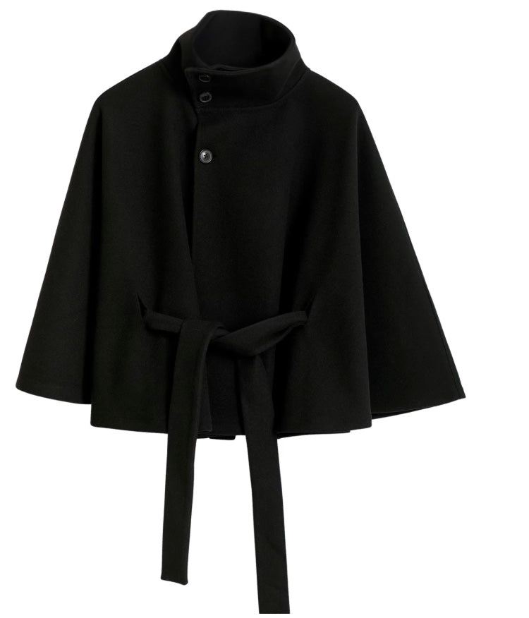 Women's High Neck Belted Cape Jacket