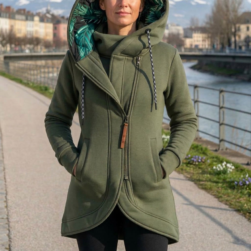 Women's Longline Hooded Asymmetric Zip Coat