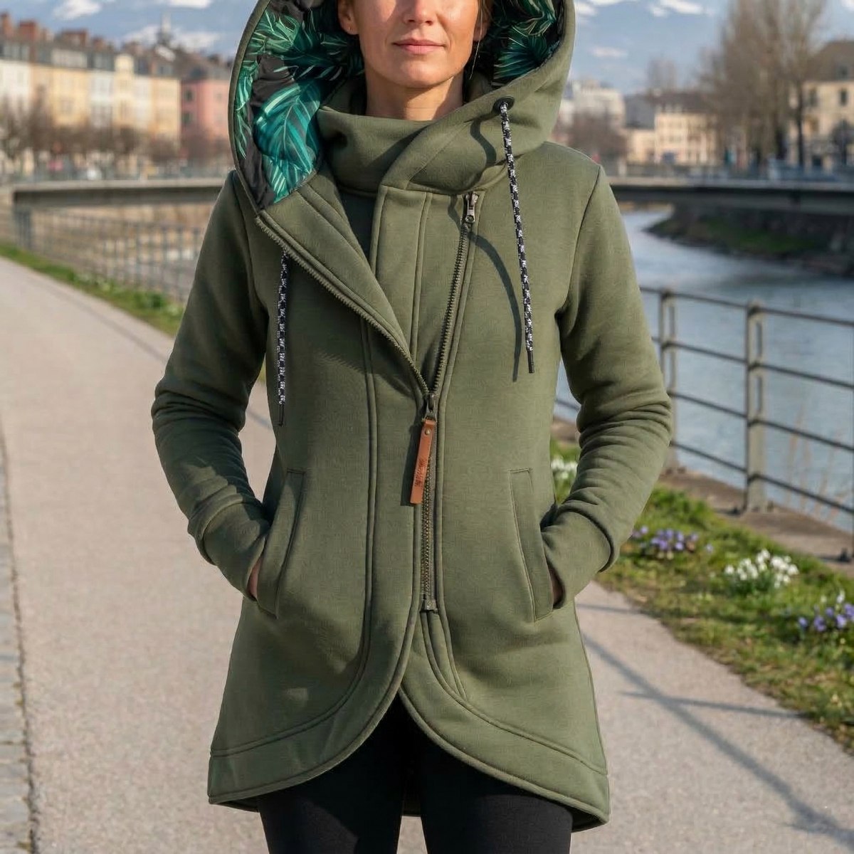 Women's Longline Hooded Asymmetric Zip Coat