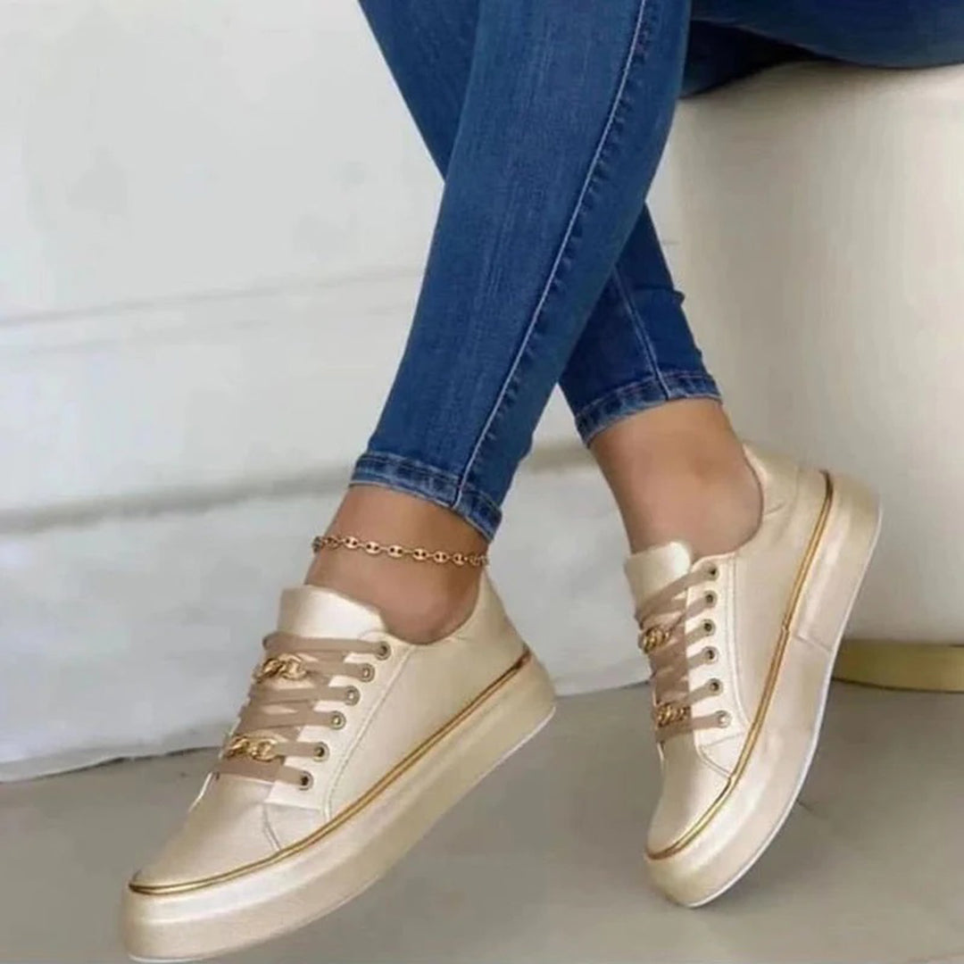 Women’s Casual Platform Sneakers with Gold Detail