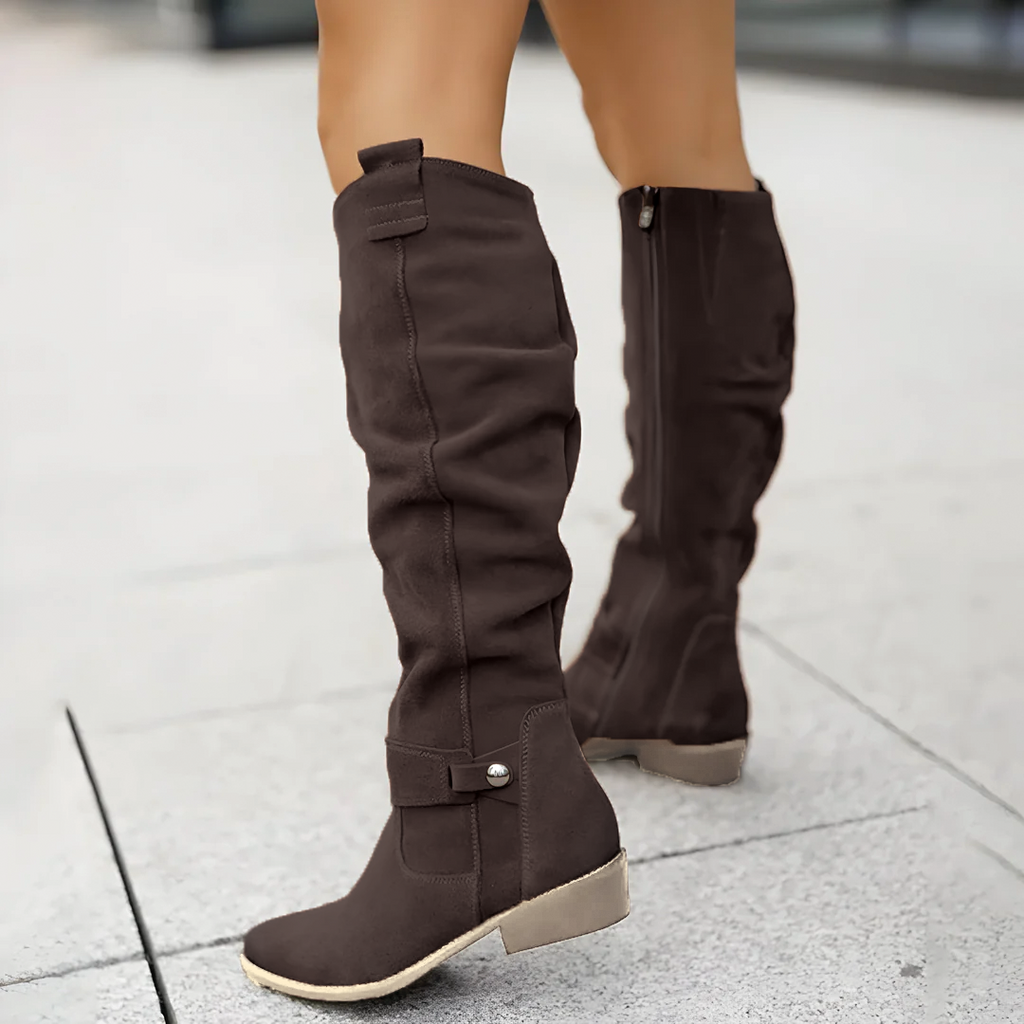 Women’s Slouchy Knee-High Riding Boots with Low Block Heel