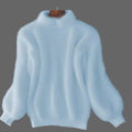 Women's Fuzzy Mock Neck Lantern Sleeve Knit Sweater