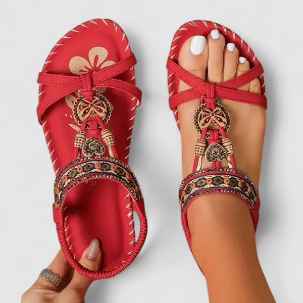 Women's Ethnic Embroidered Toe-Ring Flat Sandals