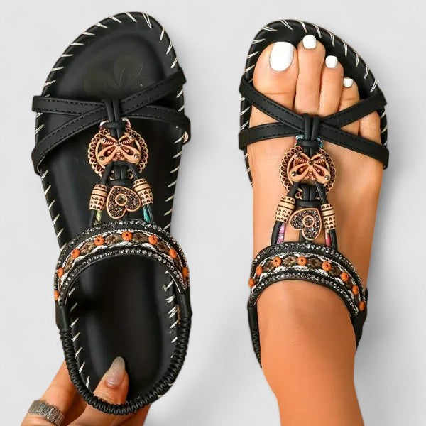 Women's Ethnic Embroidered Toe-Ring Flat Sandals