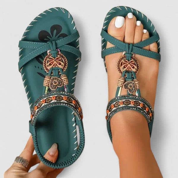 Women's Ethnic Embroidered Toe-Ring Flat Sandals