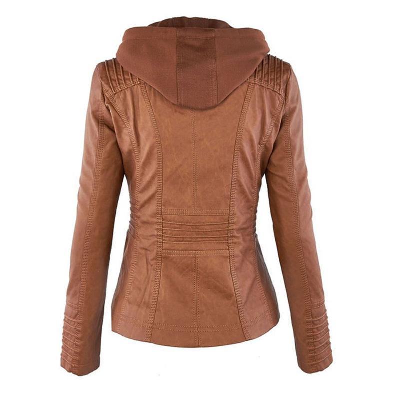 Women's Hooded Faux Leather Moto Jacket