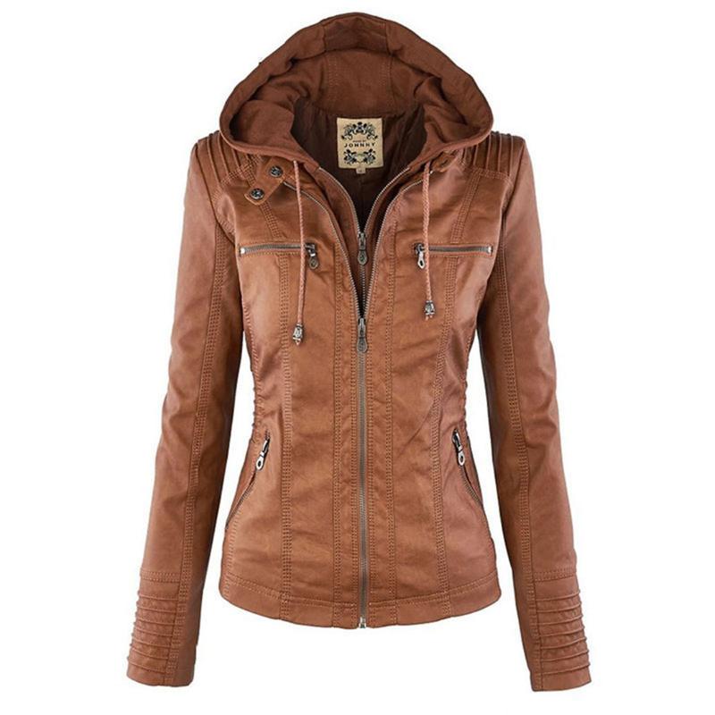 Women's Hooded Faux Leather Moto Jacket