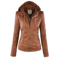 Women's Hooded Faux Leather Moto Jacket