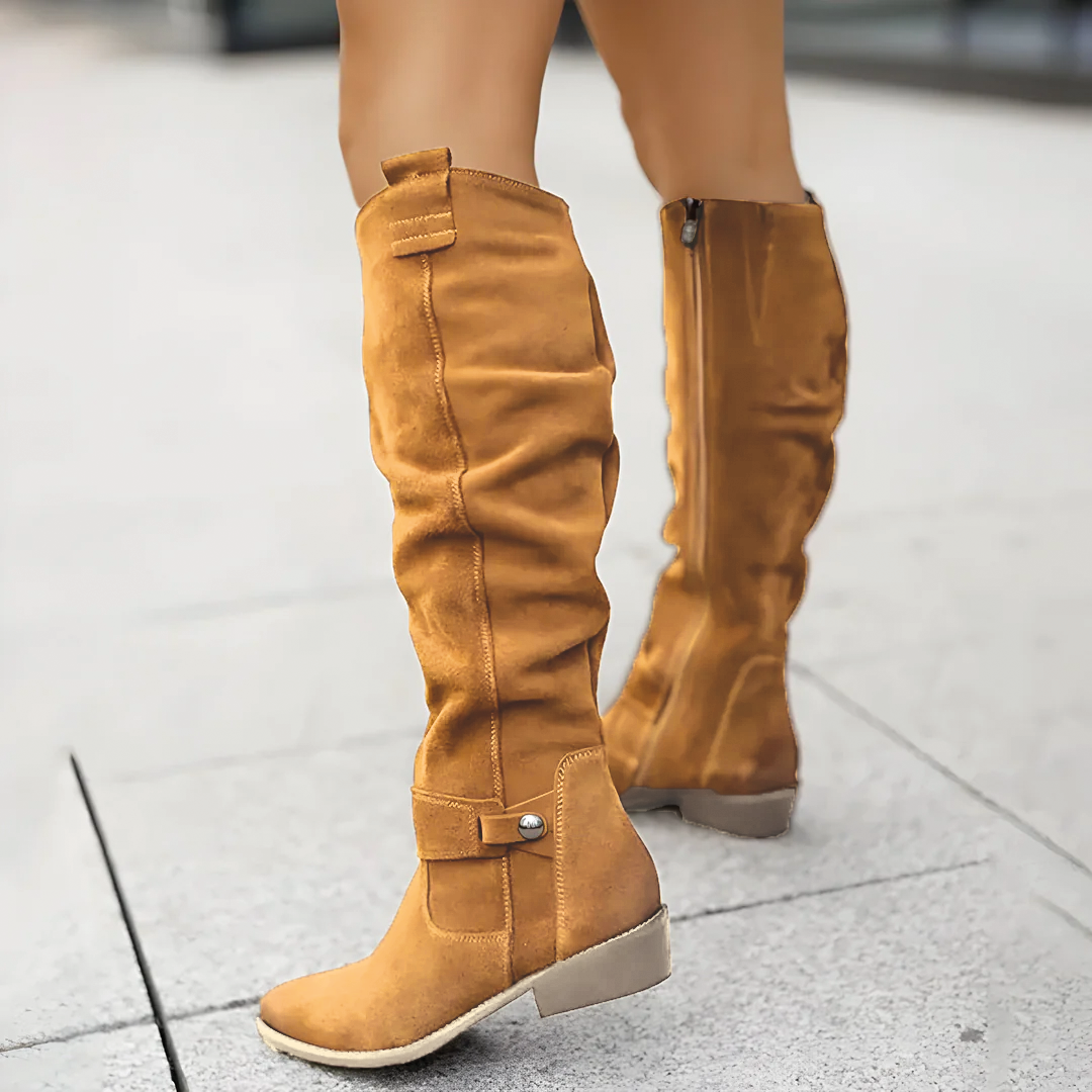 Women’s Slouchy Knee-High Riding Boots with Low Block Heel