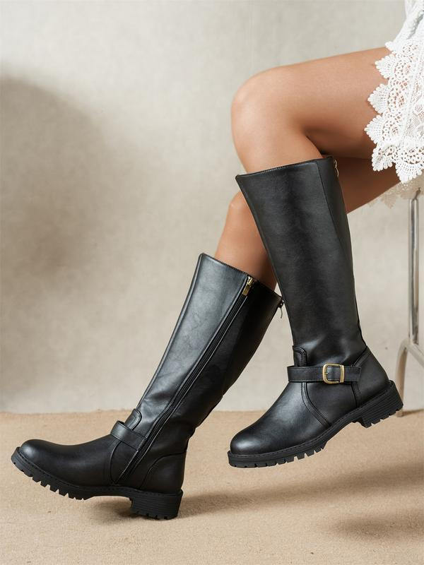 Women's Buckle Detail Knee High Riding Boots