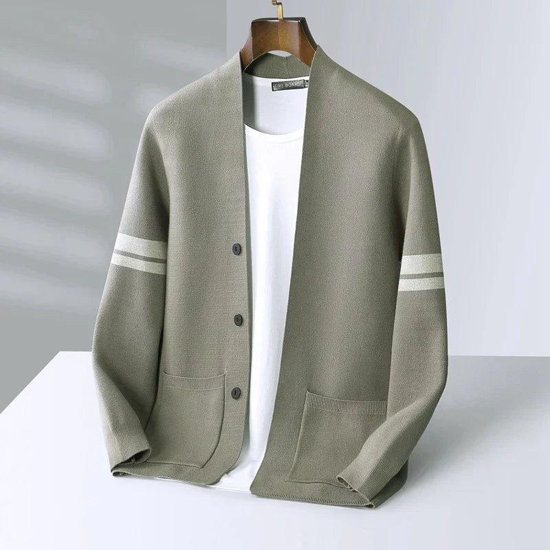 Classic Merino Men’s Cardigan with Stripe Sleeves