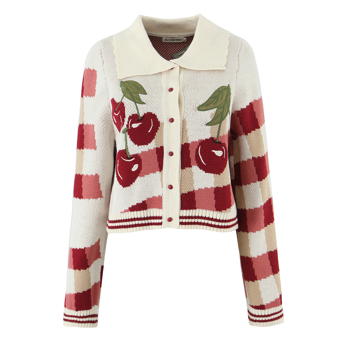 Women's Cropped Knitted Cardigan with Cherry Blossom Floral Pattern