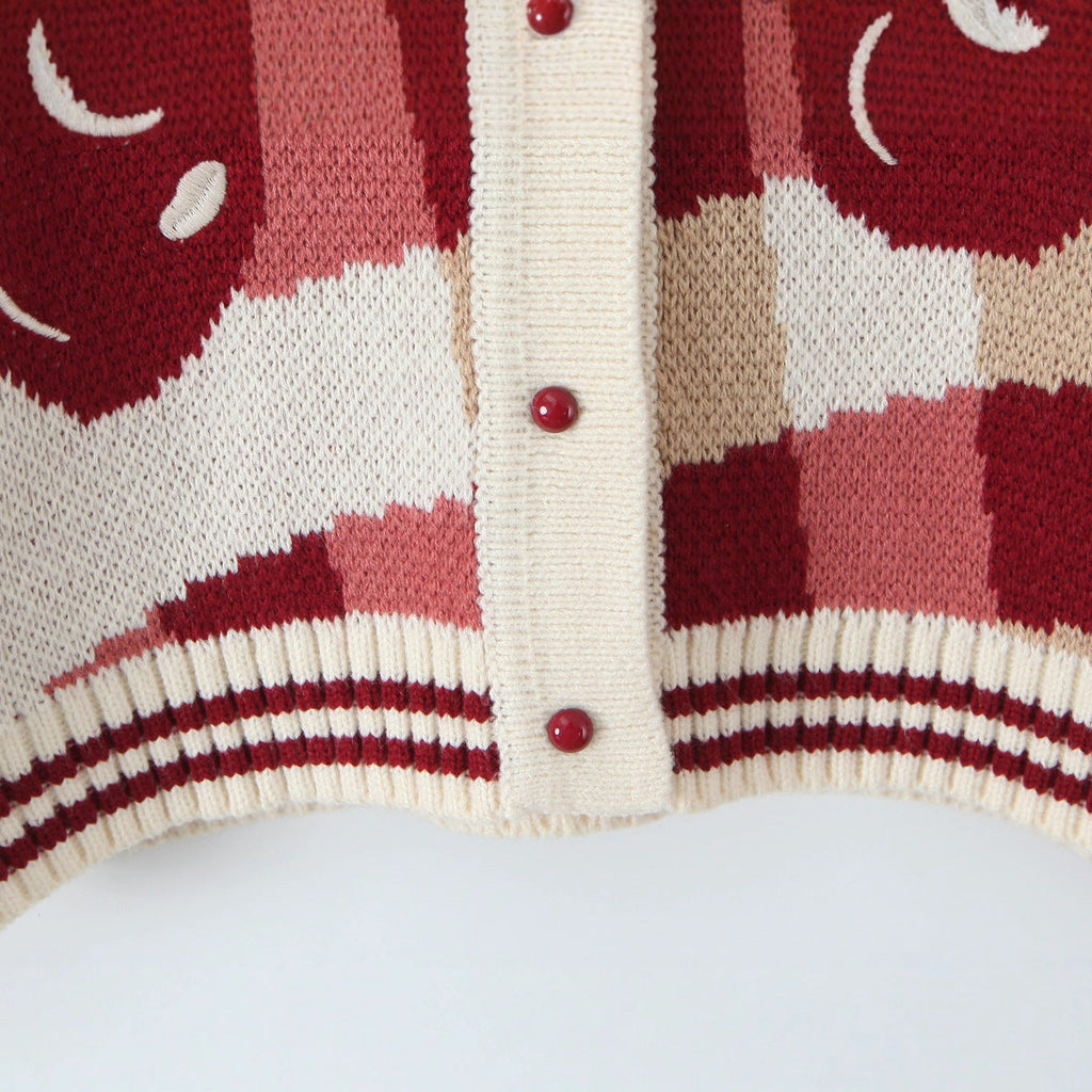 Women's Cropped Knitted Cardigan with Cherry Blossom Floral Pattern