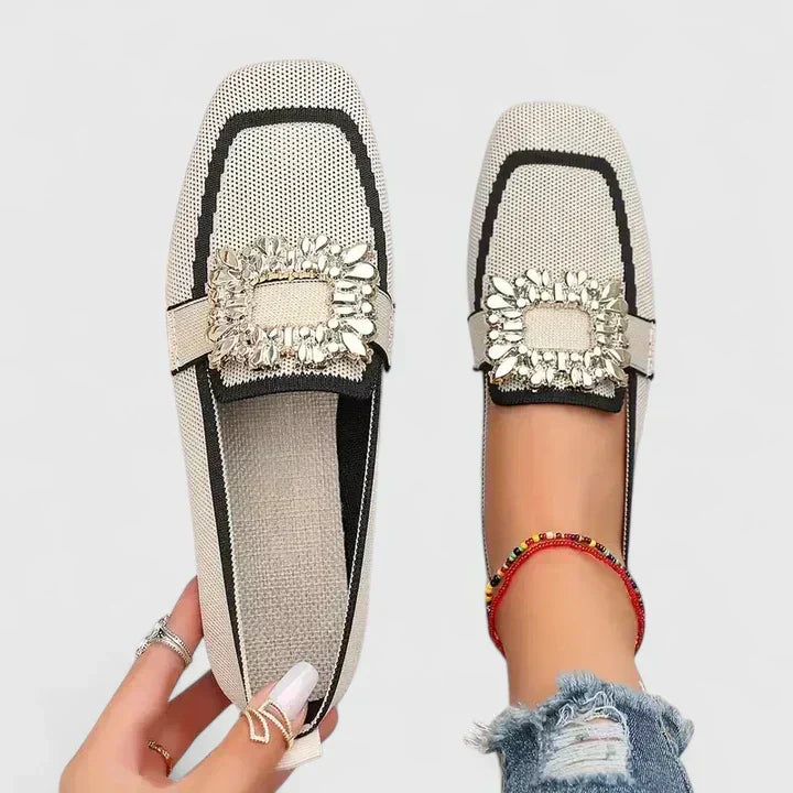 Embellished Square Toe Slip-On Loafers