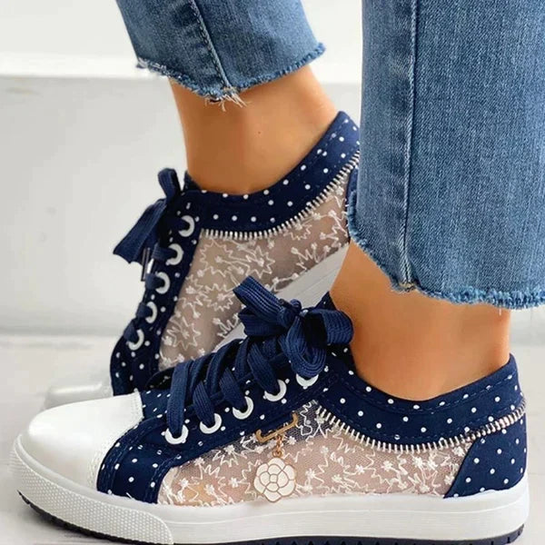 Women’s Floral Mesh Lace-Up Sneakers Casual Comfort Walking Shoes
