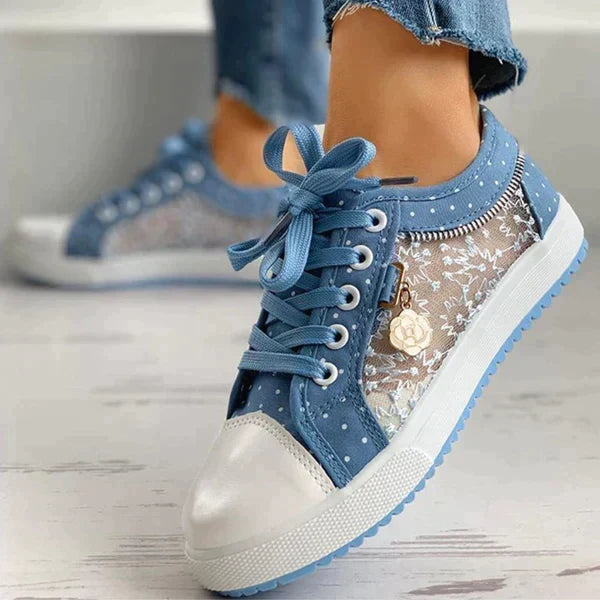 Women’s Floral Mesh Lace-Up Sneakers Casual Comfort Walking Shoes