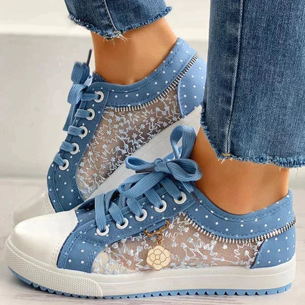 Women’s Floral Mesh Lace-Up Sneakers Casual Comfort Walking Shoes