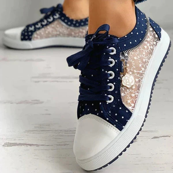 Women’s Floral Mesh Lace-Up Sneakers Casual Comfort Walking Shoes