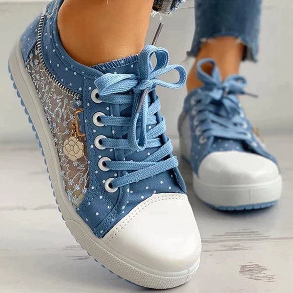 Women’s Floral Mesh Lace-Up Sneakers Casual Comfort Walking Shoes